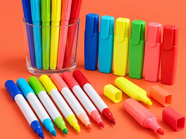 Colorful markers and highlighters