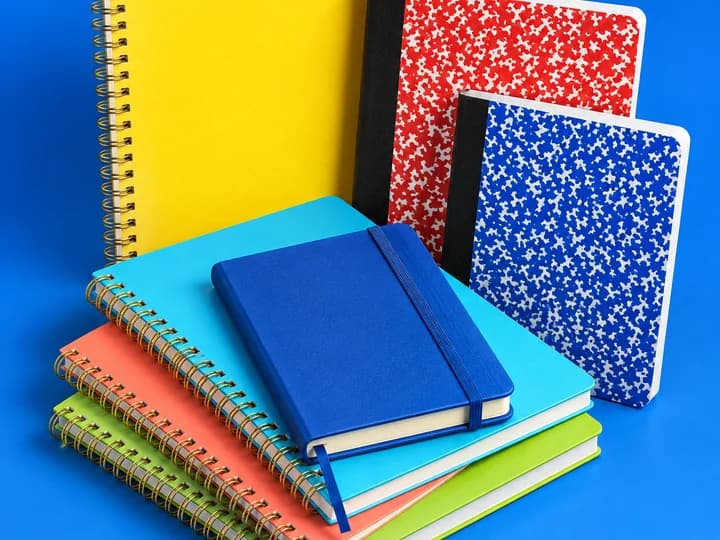 Colorful spiral notebooks and journals