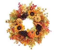 22" Leaves Pumpkins Pinecones Sunflowers Wreath Burton & Burton