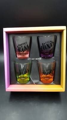 Drink At Your Own Risk Glitter Tall Shot Shooter Glass Glasses Set x 4 Halloween