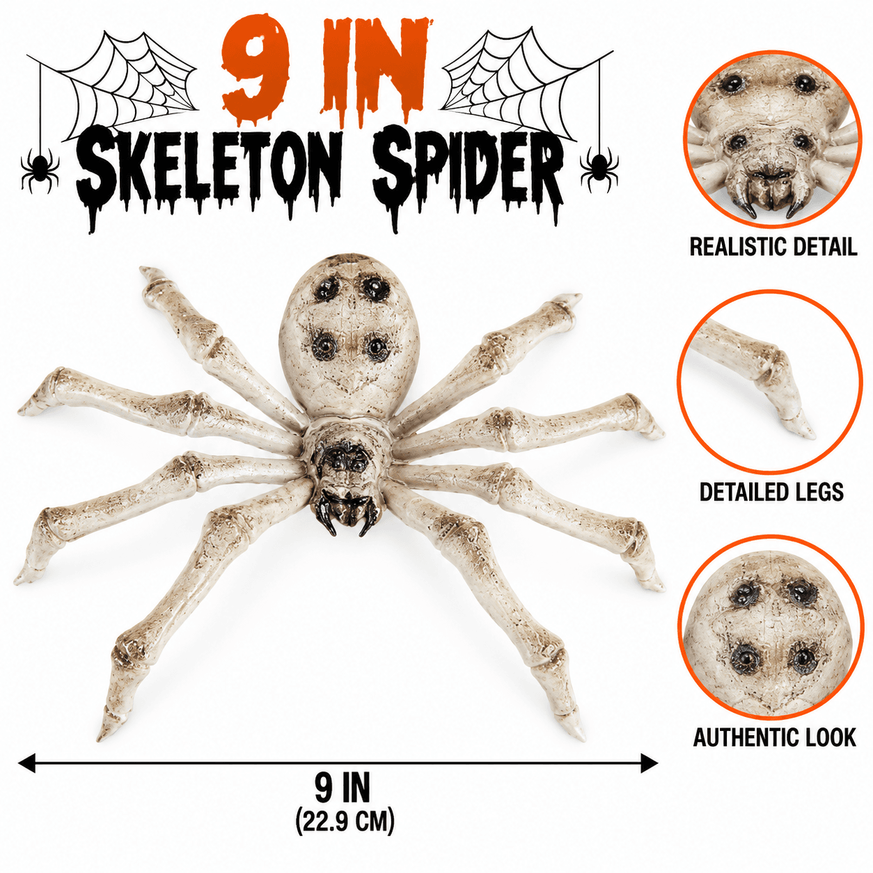 9" Skeleton Spider Halloween Decoration, Plastic Prop Decor
