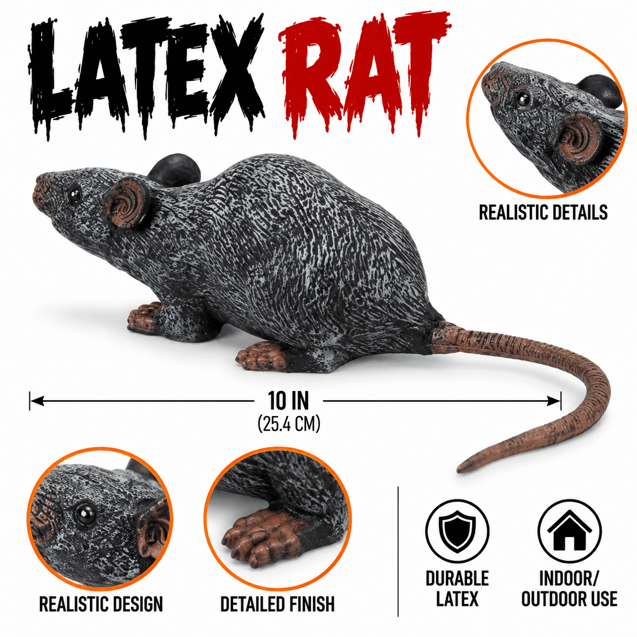 10" Latex Rat Halloween Decoration