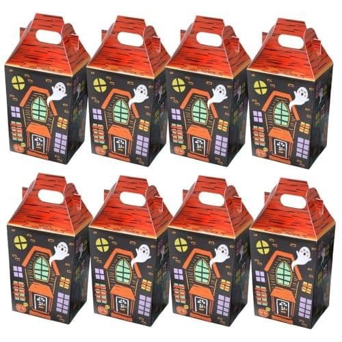 Amscan Spooky Multicolor Friends Paper Favor Boxes - 9.25" x 3.75" (Pack of 8) - Ideal for Trick or Treat, Halloween Parties, Themed Birthdays & More