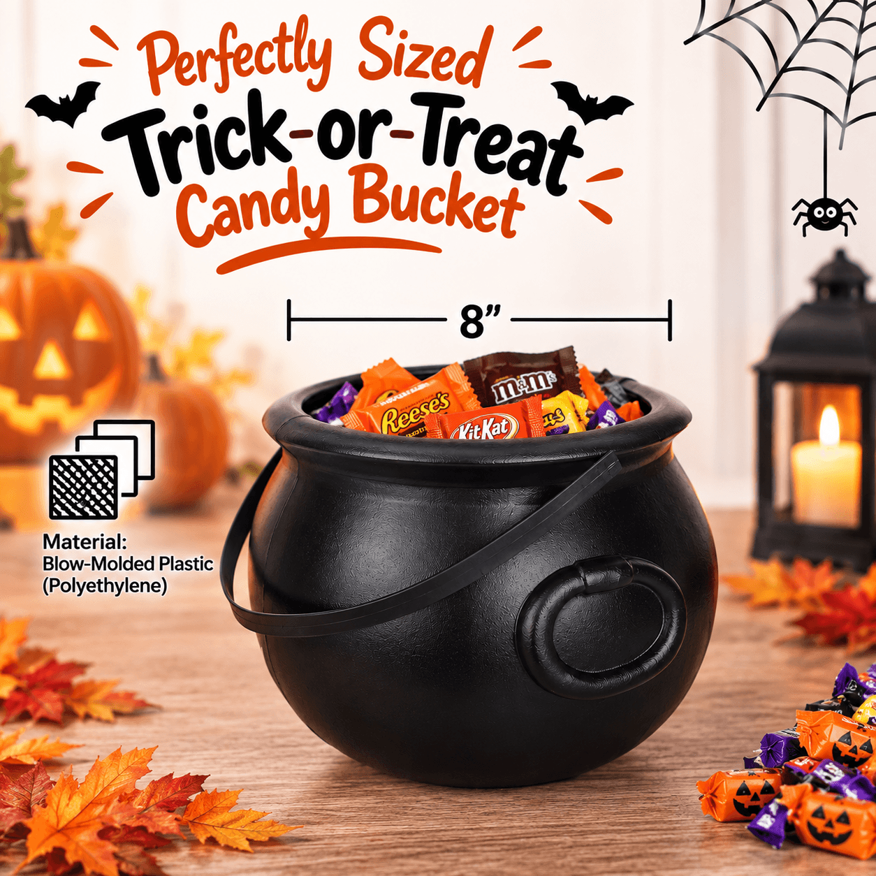 8" Black Cauldron W/ Handle