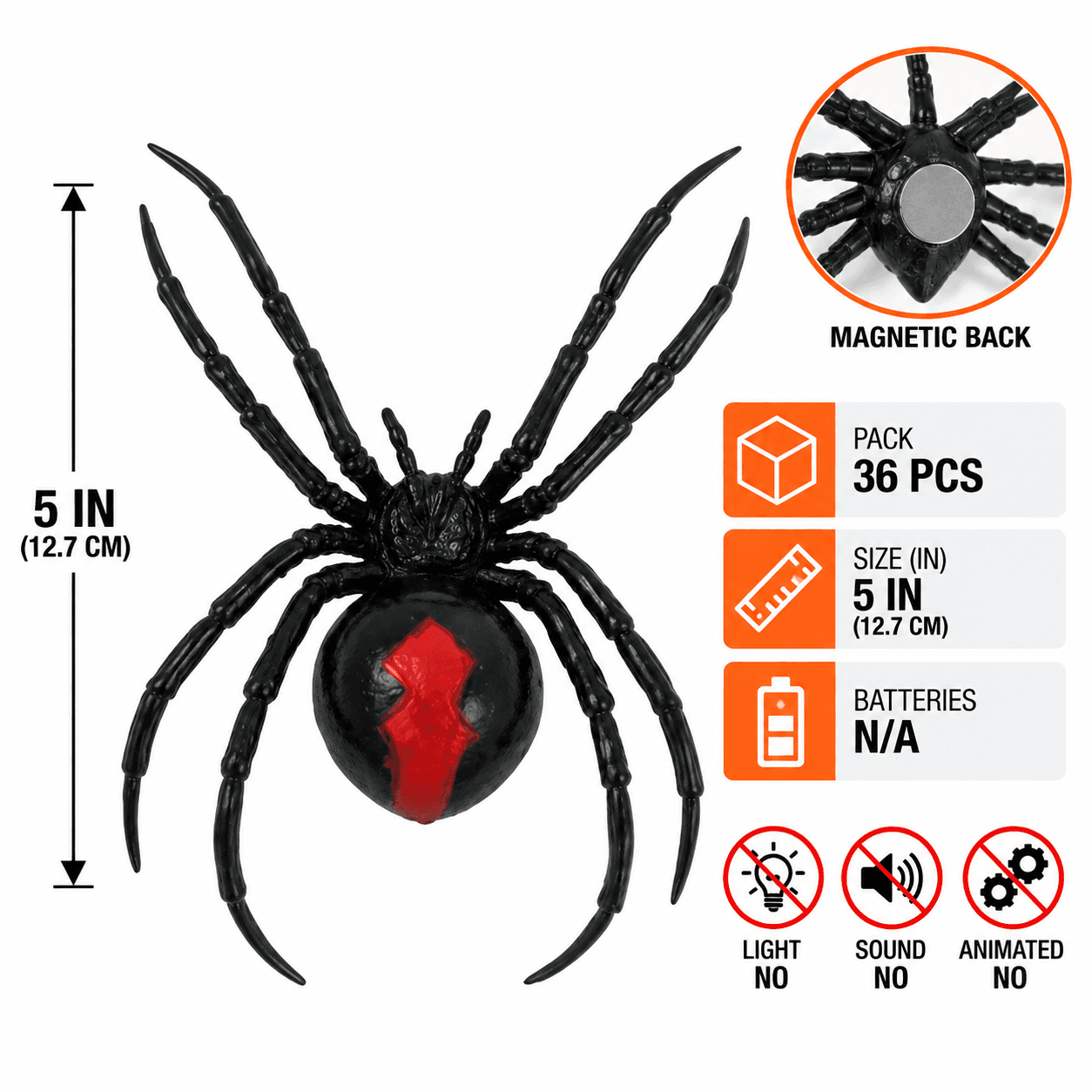 5" Magnetic Black Widow Spider Decoration Halloween Prop