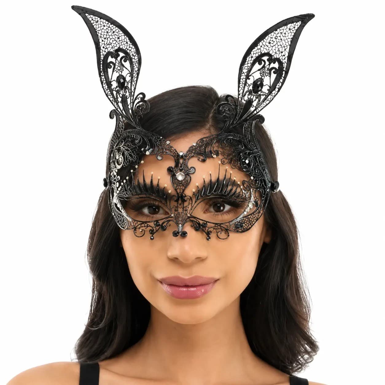 Black Filigree Bunny Mask