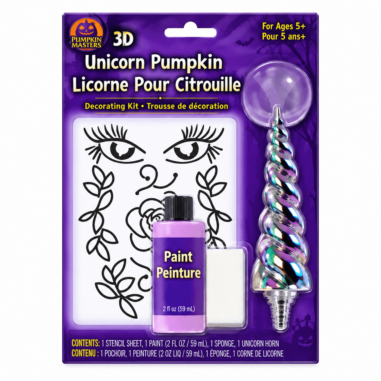 3D Glitter Unicorn Pumpkin Decorating Kit - Purple