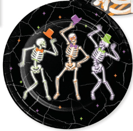 7" Halloween Plates - Radiant Reaper Dancing Skeletons 8ct
