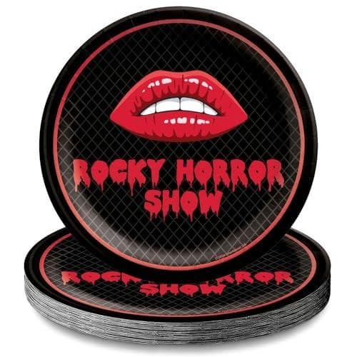 Amscan Rocky Horror Black & Red Round Plates (10") Pack of 18 - Perfect for Halloween Parties & Celebrations