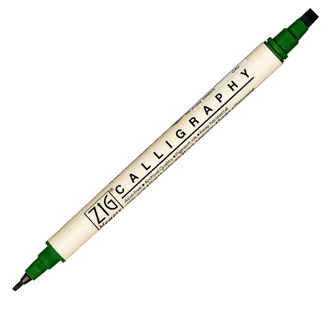 Kuretake ZIG Calligraphy Pen – Pure Green, Dual Tip Water-Based Marker
